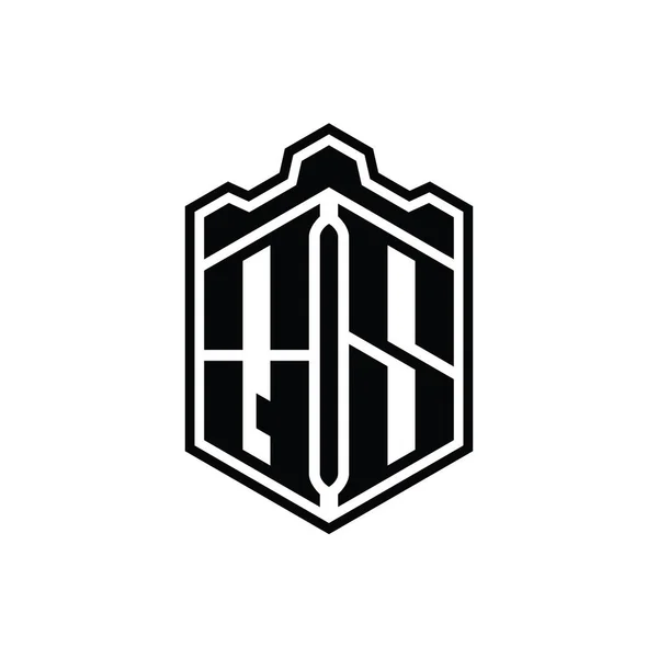 Qs字母Logo六边形盾体冠冕几何图形与轮廓样式设计模板 — 图库照片