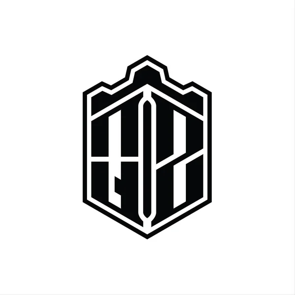 Qz字母Logo六边形盾体冠冕几何图形与轮廓样式设计模板 — 图库照片