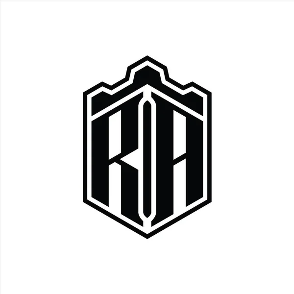 Lettera Logo Monogramma Esagono Forma Scudo Corona Castello Geometrico Con — Foto Stock