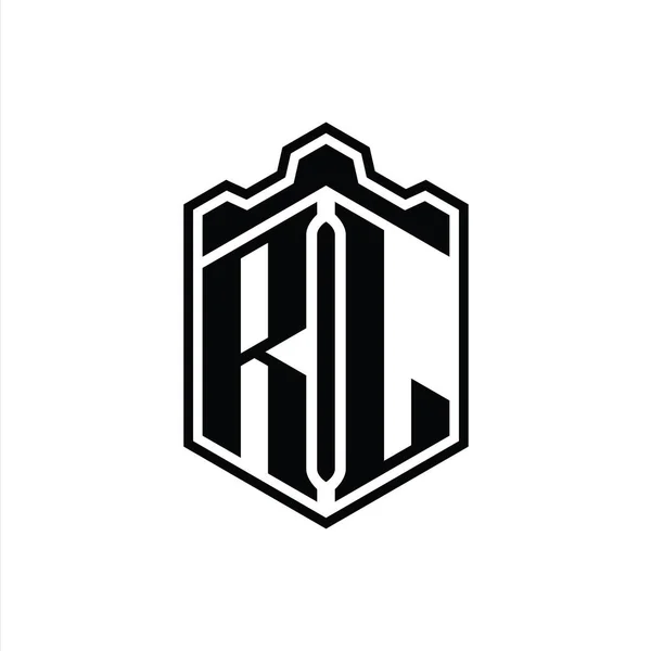Letra Logo Monograma Hexágono Escudo Forma Corona Castillo Geométrico Con — Foto de Stock