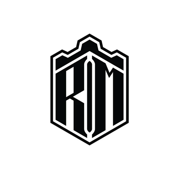 Rmレターロゴモノグラム六角形シールド形状クラウンキャッスルジオメトリックアウトラインスタイルデザインテンプレート — ストック写真