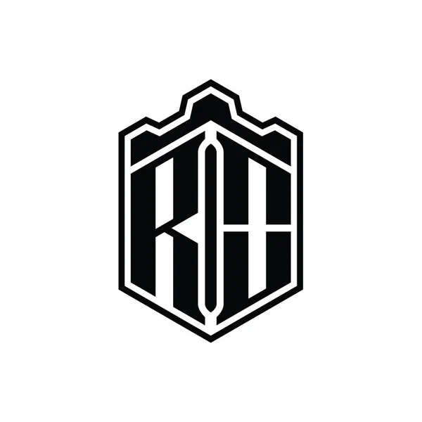 Letter Logo Monogramma Esagono Forma Scudo Corona Castello Geometrico Con — Foto Stock