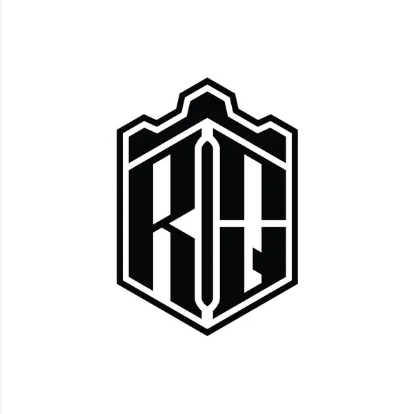 Harfi Logosu Monogram Altıgen Kalkanı Şeklindeki Taç Kale Geometriği Ana — Stok fotoğraf