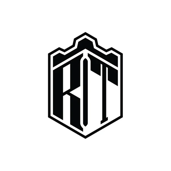 Carta Logotipo Monograma Hexágono Escudo Forma Coroa Castelo Geométrico Com — Fotografia de Stock
