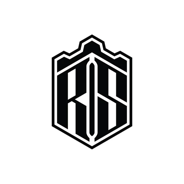 Rsレターロゴモノグラム六角形シールド形状クラウンキャッスルジオメトリックアウトラインスタイルデザインテンプレート — ストック写真