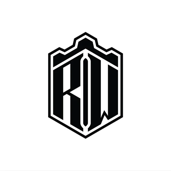 Harfi Logo Monogramı Altıgen Kalkanı Şeklindeki Taç Kale Geometriği Tasarım — Stok fotoğraf