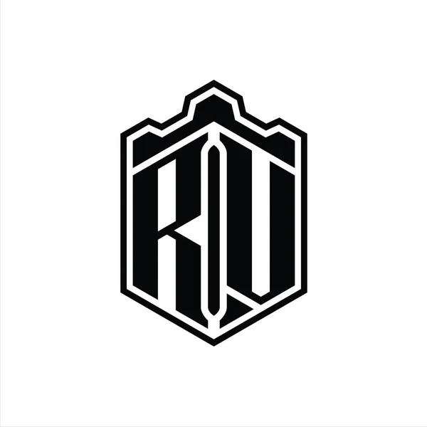 Karavan Harfi Logosu Monogram Altıgen Kalkanı Şeklindeki Taç Kale Geometriği — Stok fotoğraf