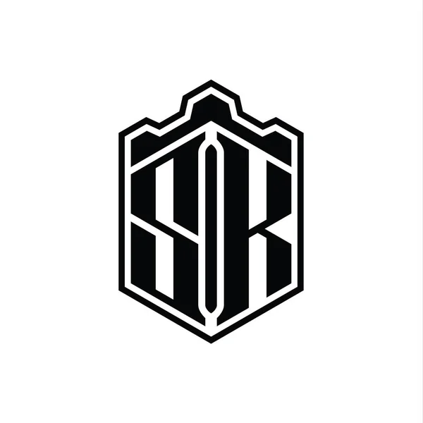 Dopis Logo Monogram Šestiúhelník Štít Tvar Koruny Hrad Geometrický Obrysem — Stock fotografie