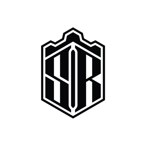 Letter Logo Monogramı Altıgen Kalkanı Şeklindeki Taç Kale Geometriği Ana — Stok fotoğraf
