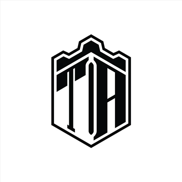 Ta字母Logo六边形盾形冠冕几何图形与轮廓样式设计模板 — 图库照片