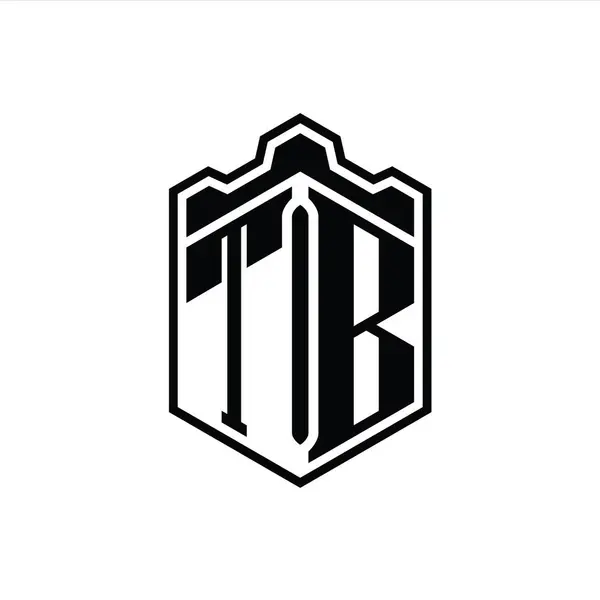 Tbレターロゴモノグラム六角形シールド形状クラウンキャッスルジオメトリックアウトラインスタイルデザインテンプレート — ストック写真