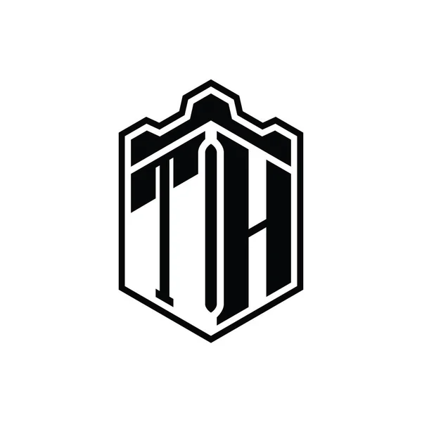 Letter Logo Monogram Hexagon Shield Shape Crown Castle Geometric Outline — Stock Photo, Image