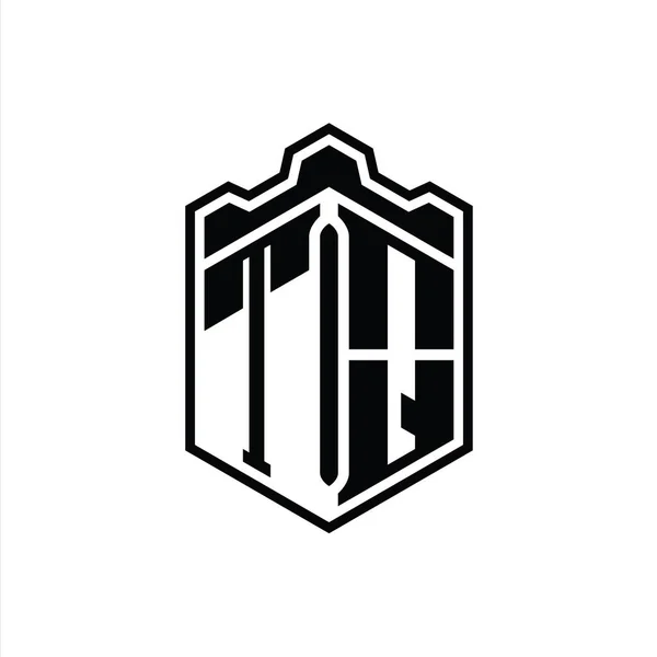Harfi Logo Monogram Altıgen Kalkan Şekilli Taç Kale Geometrik Tasarım — Stok fotoğraf