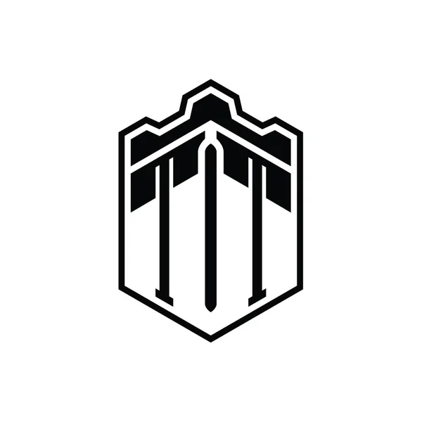 Harfi Logosu Monogram Altıgen Kalkanı Şeklindeki Taç Kale Geometriği Ana — Stok fotoğraf