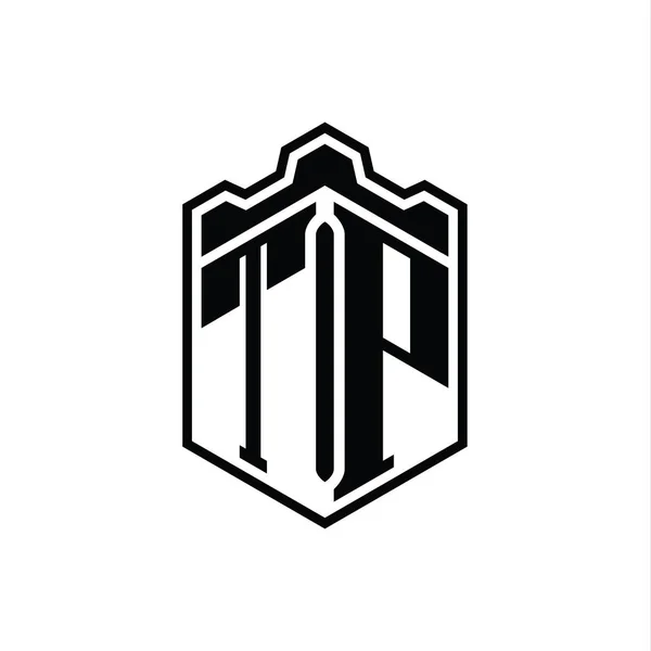 Harf Logosu Monogram Altıgen Kalkan Şekilli Taç Kale Geometriği Tasarım — Stok fotoğraf
