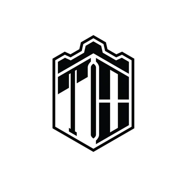 Letter Logo Monogram Altıgen Kalkan Şekilli Taçlandırılmış Kale Geometrik Tasarım — Stok fotoğraf