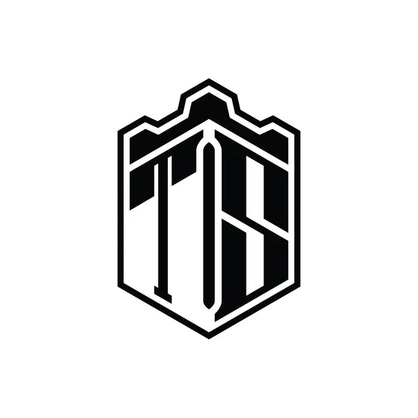 Логотип Монограмма Шестиугольник Щит Формы Короны Замок Геометрические Очертаниями Стиль — стоковое фото