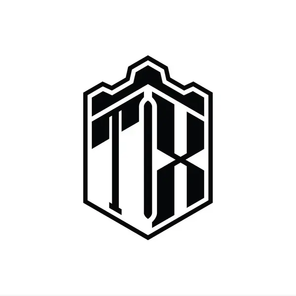 Tx字母Logo六边形盾体冠冕几何图形与轮廓样式设计模板 — 图库照片