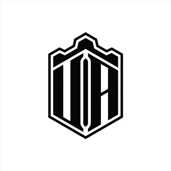 Letter Logo Monogram Hatszög Pajzs Alakú Korona Kastély Geometrikus Körvonalazott — Stock Fotó