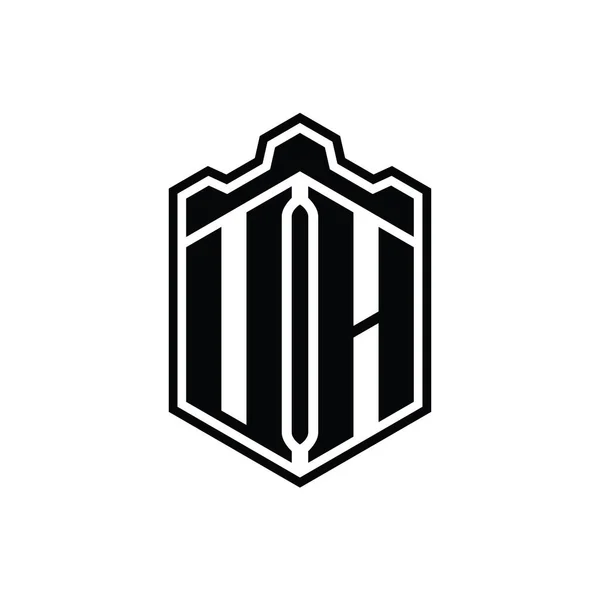 Логотип Буквы Шестиугольный Щит Формы Короны Замок Геометрический Контуром Стиль — стоковое фото