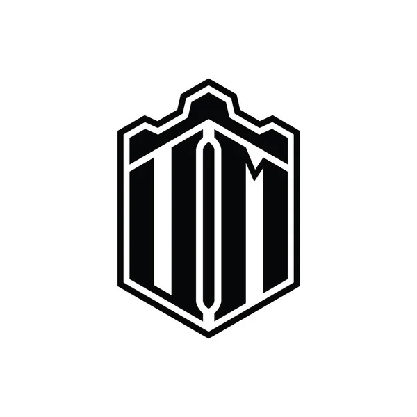 Harf Logosu Monogram Altıgen Kalkan Şekilli Taç Kale Geometrik Tasarım — Stok fotoğraf