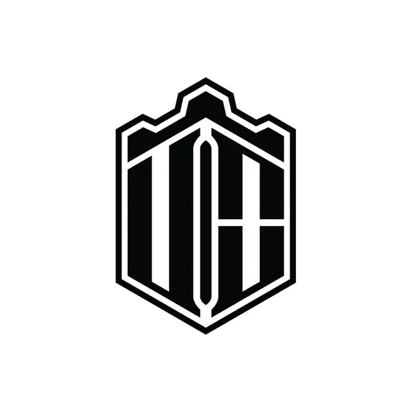 Letter Logo Monogram Hexagon Sköld Form Krona Slott Geometriska Med — Stockfoto