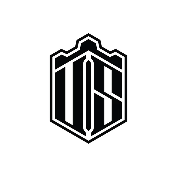 Американская Буква Логотип Монограмма Шестиугольник Щит Формы Короны Замок Геометрические — стоковое фото