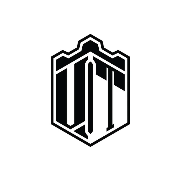 Harfi Logosu Monogram Altıgen Kalkanı Şekilli Taç Kale Geometriği Tasarım — Stok fotoğraf