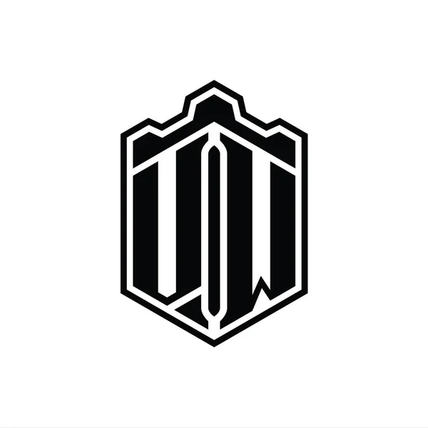 Harf Logosu Monogram Altıgen Kalkan Şekilli Taç Kale Geometrik Tasarım — Stok fotoğraf