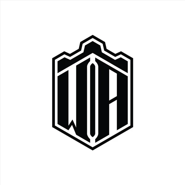 Логотип Letter Monogram Hexagon Shield Shape Crown Castle Geometric Outline — стоковое фото
