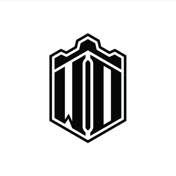 Harf Logosu Monogram Altıgen Kalkanı Şekilli Taç Kale Geometriği Tasarım — Stok fotoğraf