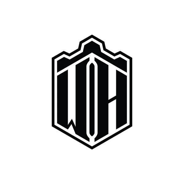 Літера Логотип Монограма Шестикутника Фігури Щита Корона Геометричний Замок Шаблоном — стокове фото