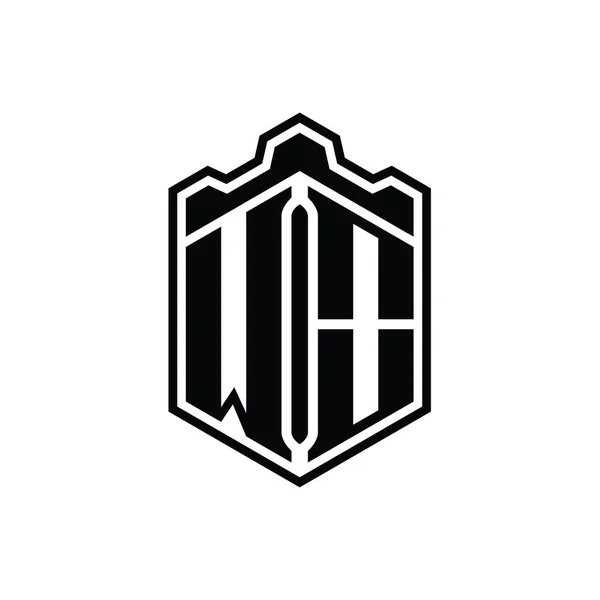 Harfi Logo Monogramı Altıgen Kalkanı Şekilli Taç Kale Geometriği Ana — Stok fotoğraf