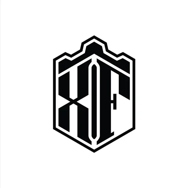 Harf Logosu Monogram Altıgen Kalkan Şekilli Taç Kale Geometriği Ana — Stok fotoğraf