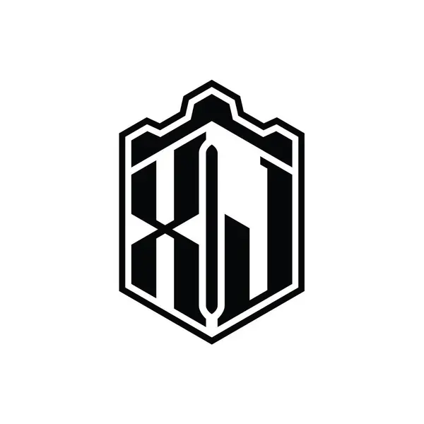 Xj字母Logo六边形盾体冠冕几何图形与轮廓样式设计模板 — 图库照片