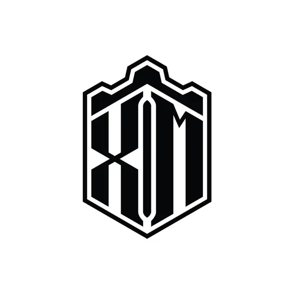 Harfi Logo Monogram Altıgen Kalkan Şeklindeki Taç Kale Geometriği Tasarım — Stok fotoğraf