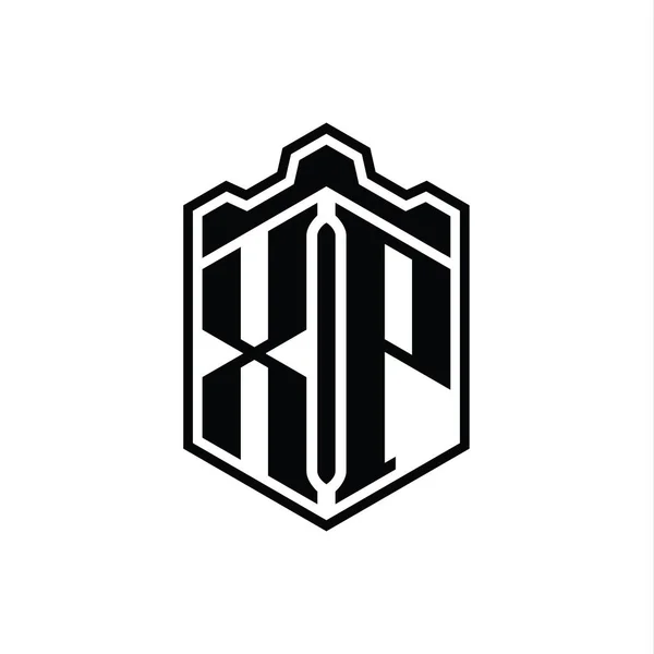 Harfi Logo Monogramı Altıgen Kalkanı Şekilli Taç Kale Geometriği Tasarım — Stok fotoğraf