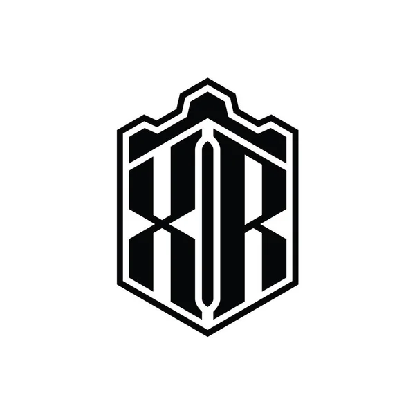 Xr字母Logo六边形盾体冠冕几何图形与轮廓样式设计模板 — 图库照片