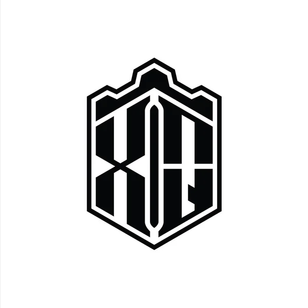 Brev Logotyp Monogram Hexagon Sköld Form Krona Slott Geometriska Med — Stockfoto