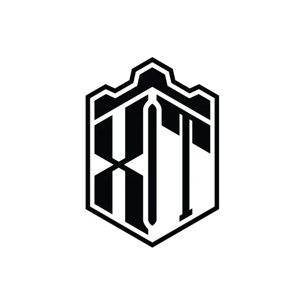 Xt字母Logo六边形盾体冠几何图案 外型设计模板 — 图库照片