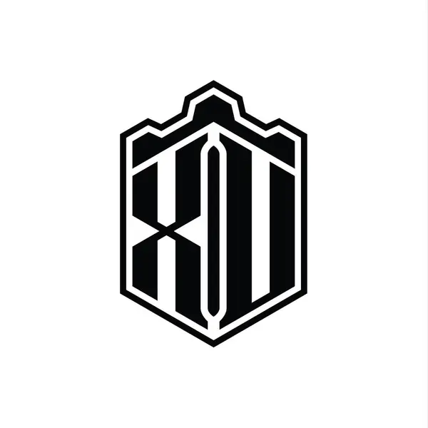 Carta Logo Monograma Hexágono Escudo Forma Coroa Castelo Geométrico Com — Fotografia de Stock