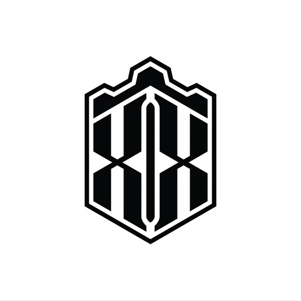 Lettera Logo Monogramma Esagonale Forma Scudo Corona Castello Geometrico Con — Foto Stock