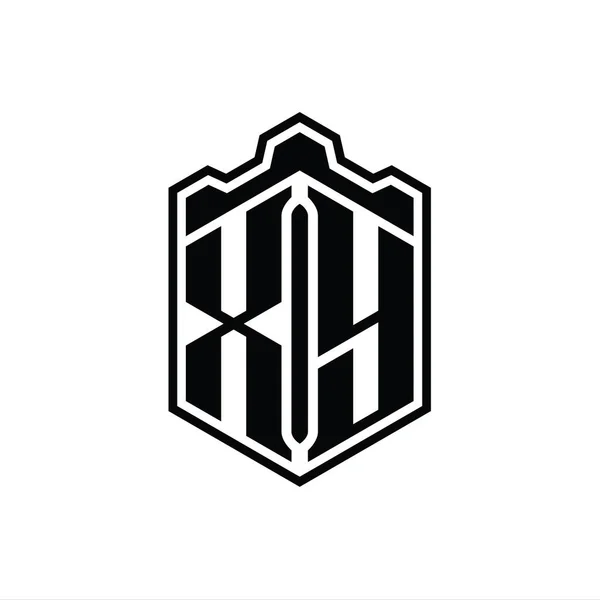 Letter Логотип Монограммы Шестиугольник Щит Формы Короны Замок Геометрический Контуром — стоковое фото