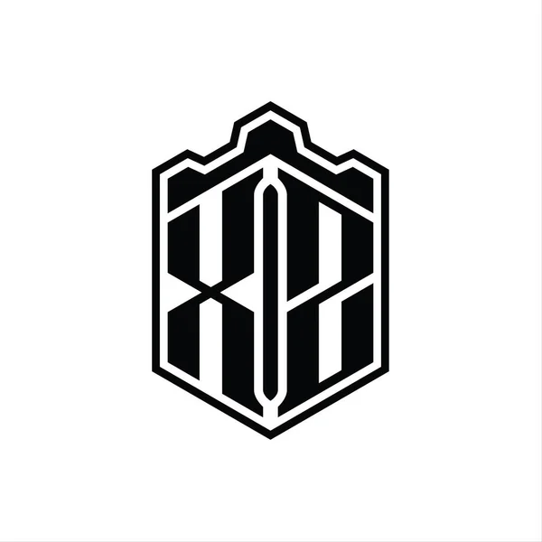 Логотип Монограмма Шестиугольник Щит Формы Короны Замок Геометрические Контуром Стиль — стоковое фото