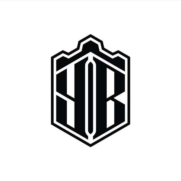 Yb字母Logo六边形盾体冠冕几何图形与轮廓样式设计模板 — 图库照片