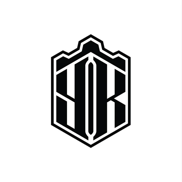 Harfi Logo Monogramı Altıgen Kalkanı Şeklindeki Taç Kale Geometriği Ana — Stok fotoğraf