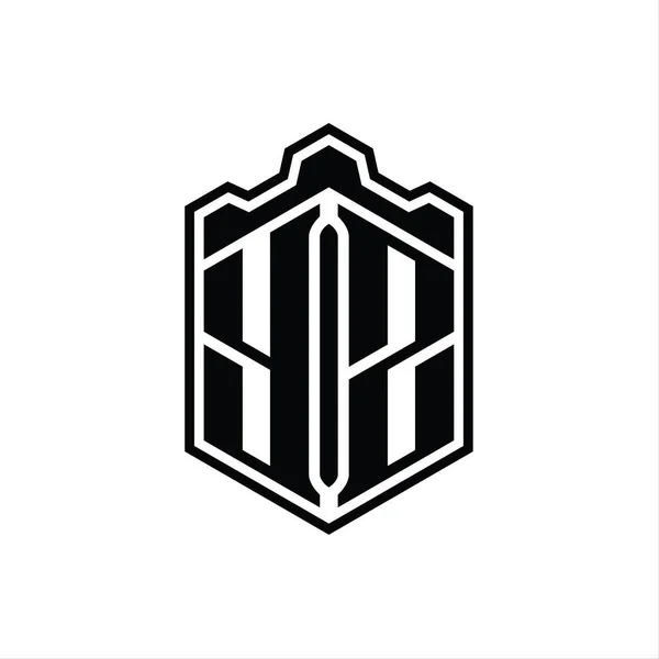 Yz字母Logo六边形盾体冠冕几何图形与轮廓样式设计模板 — 图库照片