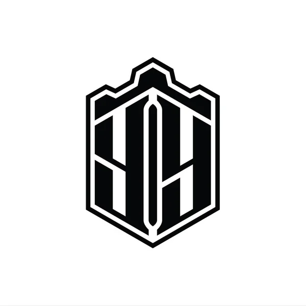 Letter Logo Monogram Hatszög Pajzs Alakú Korona Kastély Geometrikus Körvonalazott — Stock Fotó