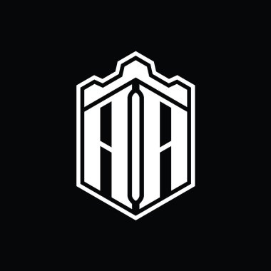AA Harfi Logosu monogram altıgen kalkan şekilli taç kale geometriği tasarım şablonu
