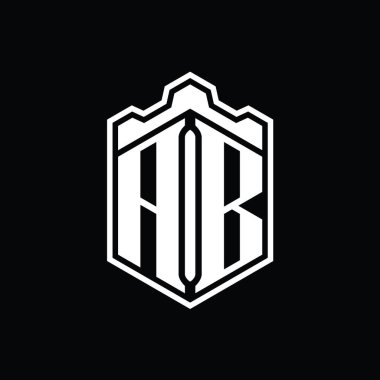 AB Harfi Logosu monogram altıgen kalkan şekilli taç kale geometriği tasarım şablonu